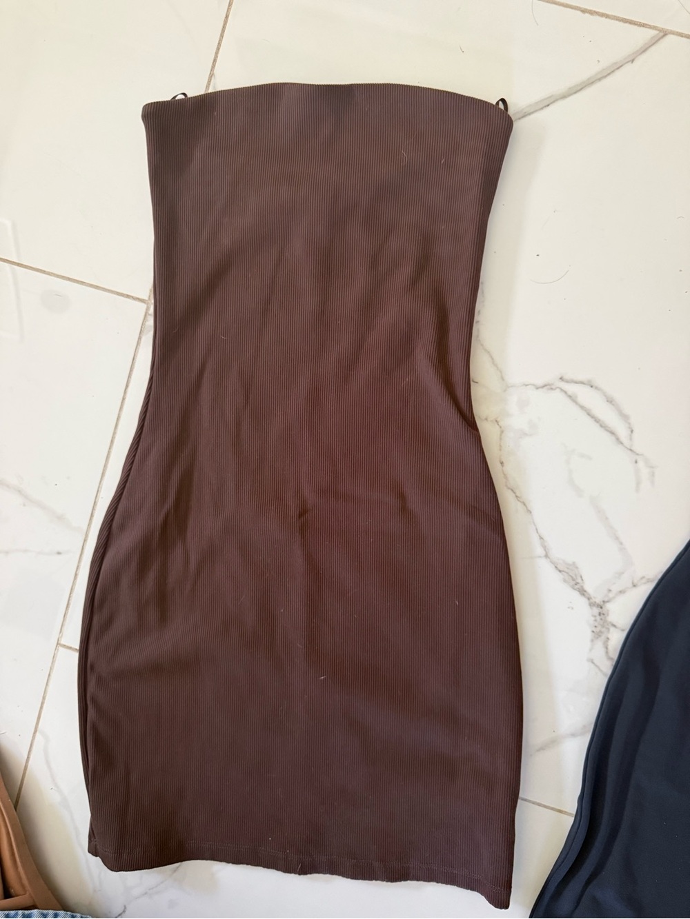 Aritzia Strapless Ribbed Dress in Chocolate Brown